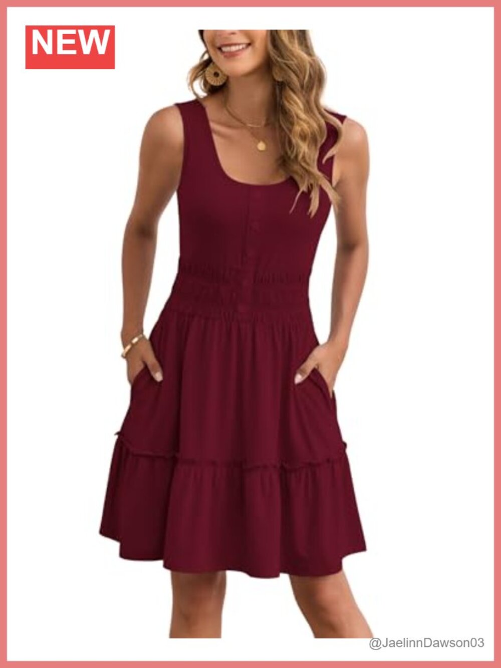 Sleeveless Tank Dress Button Down Tiered Sundress with Pockets